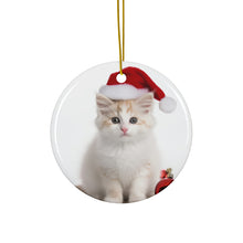 DistinctInk Hanging Ceramic Christmas Tree Ornament with Gold String - Great Gift/Present - 2 3/4 inch Diameter - Turkish Van Cat Design