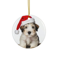 DistinctInk Hanging Ceramic Christmas Tree Ornament with Gold String - Great Gift/Present - 2 3/4 inch Diameter - Sealyham Terrier Puppy Design