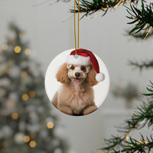 DistinctInk Hanging Ceramic Christmas Tree Ornament with Gold String - Great Gift/Present - 2 3/4 inch Diameter - Poodle Design