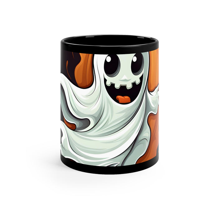 DistinctInk Black Coffee Mug - Silly Specter Sprites for Halloween