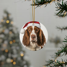 DistinctInk Hanging Ceramic Christmas Tree Ornament with Gold String - Great Gift/Present - 2 3/4 inch Diameter - Welsh Springer Spaniel Design