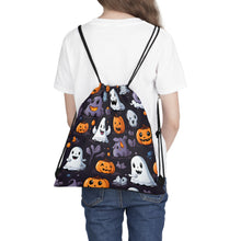 DistinctInk Drawstring Bag Backpack with Spooky Bat-o-lanterns Design for Halloween