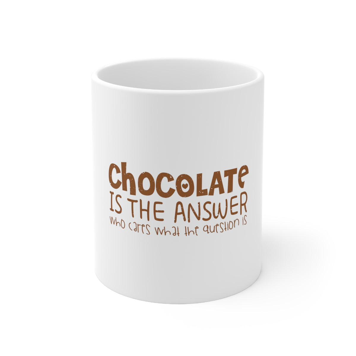 Glossy White Coffee / Tea Mug - Chocolate is the Answer Who Cares Question