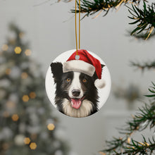 DistinctInk Hanging Ceramic Christmas Tree Ornament with Gold String - Great Gift/Present - 2 3/4 inch Diameter - Border Collie Design