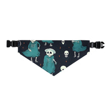 DistinctInk Adjustable Pet Banana Collar with Haunted Skeleton Crew Design for Halloween