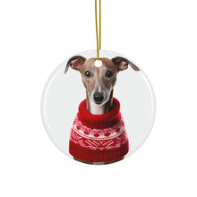 DistinctInk Hanging Ceramic Christmas Tree Ornament with Gold String - Great Gift/Present - 2 3/4 inch Diameter - Azawakh Design