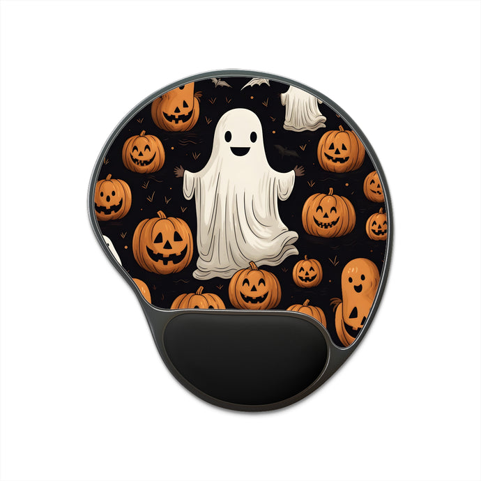 DistinctInk Mouse Pad with Wrist Rest  with Ghastly Skeleton Pumpkin Design for Halloween