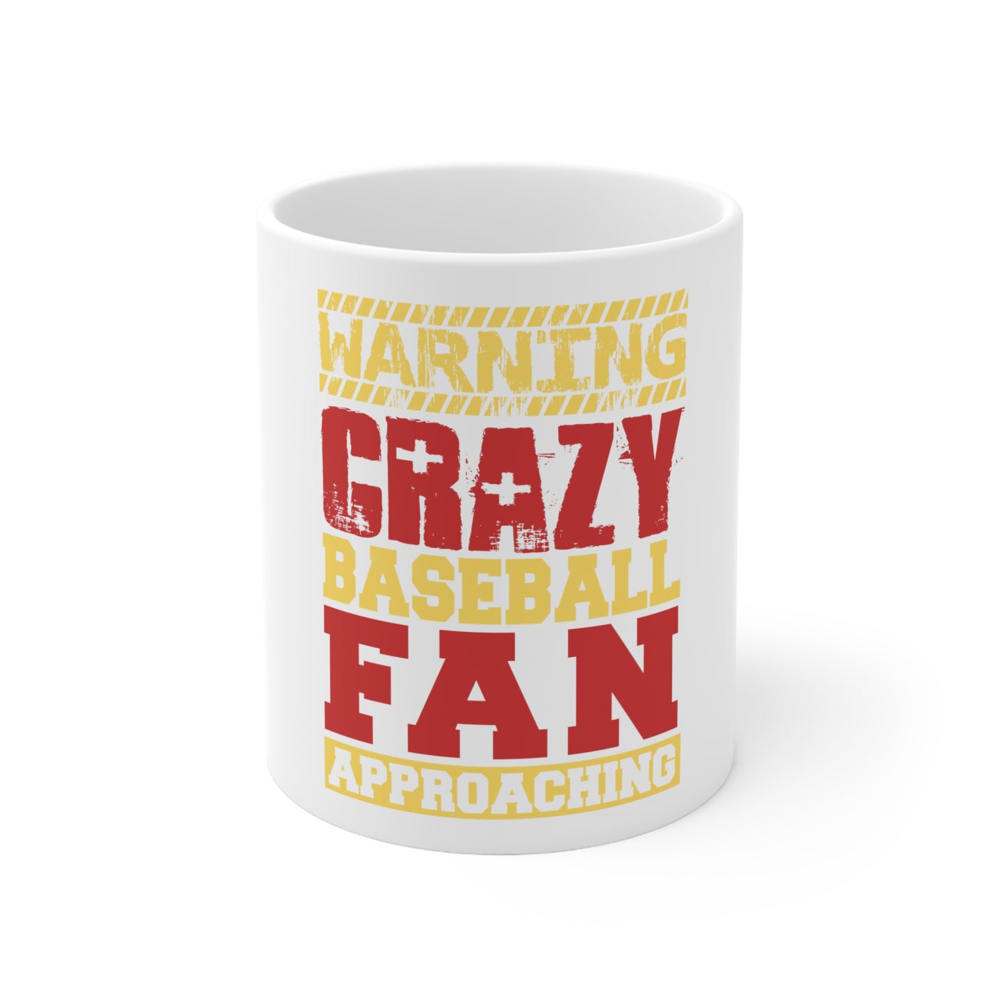 DistinctInk Glossy White Coffee / Tea Mug - Warning Crazy Baseball Fan Approaching