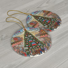 DistinctInk Hanging Ceramic Christmas Tree Ornament Charm with Gold String - Great Gift/Present - 2 3/4 inch Diameter - Republican Holiday Spirit