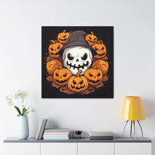 DistinctInk Canvas Wall Art with Spooky Skeleton Pumpkin Patch for Halloween