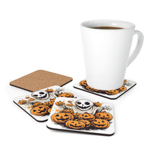 DistinctInk (Set of 4) Corkwood Coasters with Ghostly Skeleton and PumpkinsDesign for Halloween