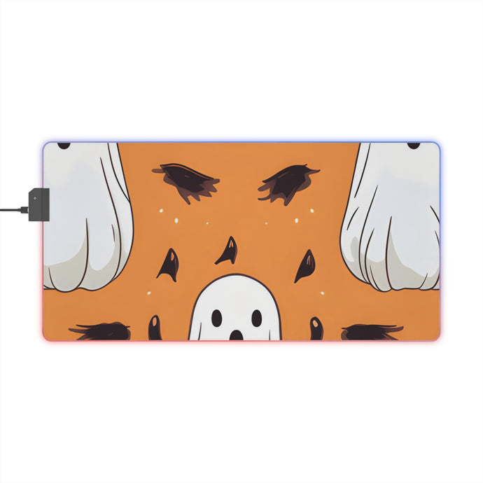 DistinctInk LED Gaming Mouse Pad with Ghost Skeleton Cartoon Pumpkin Design for Halloween