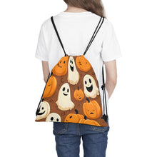 DistinctInk Drawstring Bag Backpack with "Boo-ttifull Skeleton Cartoon Pattern Pumpkin" Design for Halloween