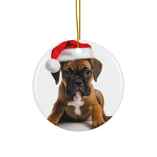 DistinctInk Hanging Ceramic Christmas Tree Ornament with Gold String - Great Gift/Present - 2 3/4 inch Diameter - Boxer Puppy Design
