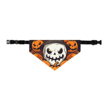 DistinctInk Adjustable Pet Banana Collar with Spooky Skeleton Pumpkin Patch Design for Halloween