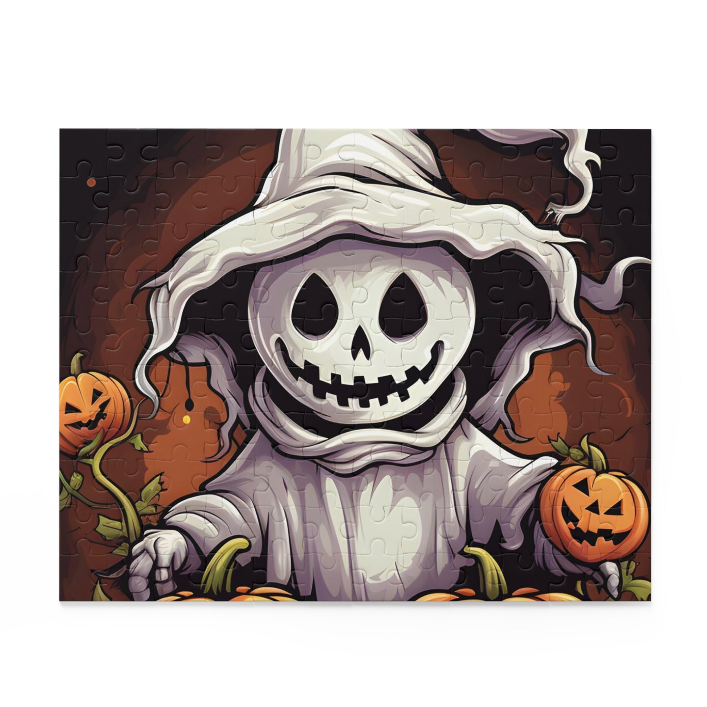 DistinctInk Jigsaw Puzzle with Trick or Treat Ghost-O-Lantern Design for Halloween