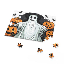 DistinctInk Jigsaw Puzzle with Ghost Skeleton Pumpkins Pattern Design for Halloween
