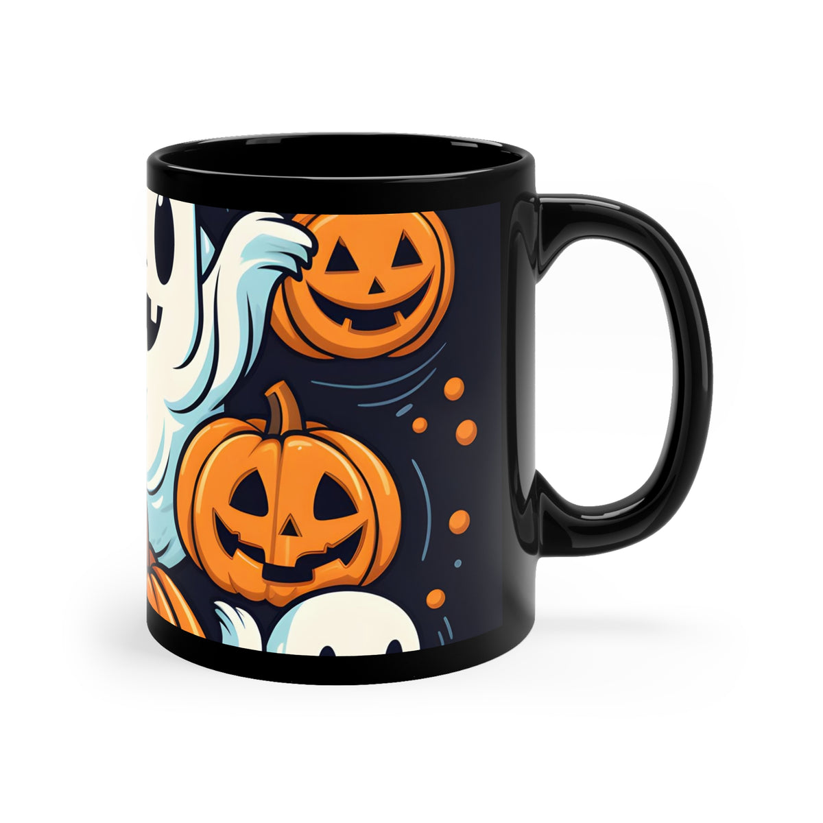 Black Coffee Mug - The Ghostly Skeleton Pumpkin for Halloween, view 3