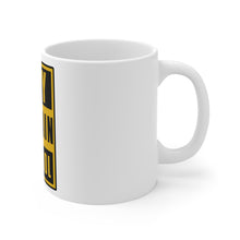 DistinctInk Glossy White Coffee / Tea Mug - May Contain Alcohol Warning Sign