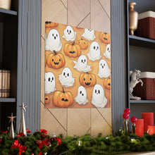 DistinctInk Canvas Wall Art with Ghostly Skeleton Pumpkin Patch for Halloween