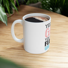 DistinctInk Glossy White Coffee / Tea Mug - Yes I'm a Girl Yes I Speak Fluent Wrestling