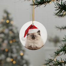 DistinctInk Hanging Ceramic Christmas Tree Ornament with Gold String - Great Gift/Present - 2 3/4 inch Diameter - Ragdoll Kitten Design