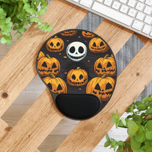 DistinctInk Mouse Pad with Wrist Rest  with Ghastly Skeleton Pumpkins Design for Halloween