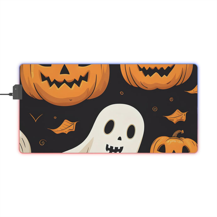 DistinctInk LED Gaming Mouse Pad with Ghastly Skeleton Pumpkin Party Design for Halloween