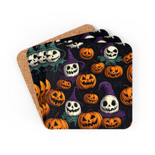 DistinctInk (Set of 4) Corkwood Coasters with "Halloween Haunts and Pumpkin Pals"Design for Halloween