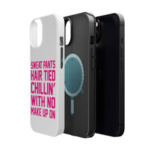DistinctInk ToughCase for Apple iPhone, Compatible with MagSafe Charging - Sweat Pants Hair Tied Chillin' With No Make Up On