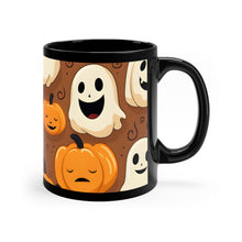 DistinctInk Black Coffee Mug - "Boo-ttifull Skeleton Cartoon Pattern Pumpkin" for Halloween