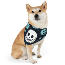 DistinctInk Adjustable Pet Banana Collar with Skele-Ghostly Pumpkin Patch Design for Halloween