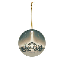 DistinctInk Hanging Ceramic Christmas Tree Ornament Charm with Gold String - Great Gift/Present - 2 3/4 inch Diameter - Nativity Scene, Savior's Birth - Luke 2:11