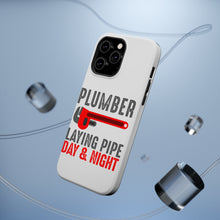 DistinctInk ToughCase for Apple iPhone, Compatible with MagSafe Charging - Plumber - Laying Pipe Day & Night