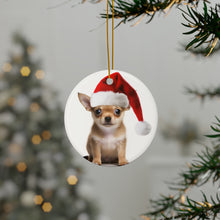 DistinctInk Hanging Ceramic Christmas Tree Ornament with Gold String - Great Gift/Present - 2 3/4 inch Diameter - Chihuahua Puppy Design