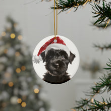 DistinctInk Hanging Ceramic Christmas Tree Ornament with Gold String - Great Gift/Present - 2 3/4 inch Diameter - Kerry Blue Terrier Puppy Design