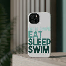 DistinctInk ToughCase for Apple iPhone, Compatible with MagSafe Charging - Life Is Simple Eat Sleep Swim