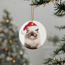 DistinctInk Hanging Ceramic Christmas Tree Ornament with Gold String - Great Gift/Present - 2 3/4 inch Diameter - Himalayan Cat Design
