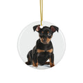 Hanging Ceramic Christmas Tree Ornament with Gold String - Manchester Terrier Puppy Design