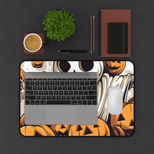 DistinctInk Desk Mat with Ghostly Skeleton and Pumpkins Design for Halloween