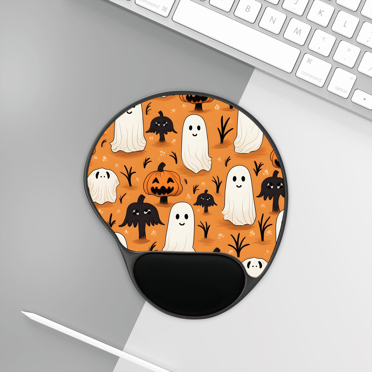 Mouse Pad with Wrist Rest with Ghost Skeleton Pumpkin Cartoons Design for Halloween, view 3