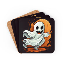 DistinctInk (Set of 4) Corkwood Coasters with Silly Specter SpritesDesign for Halloween