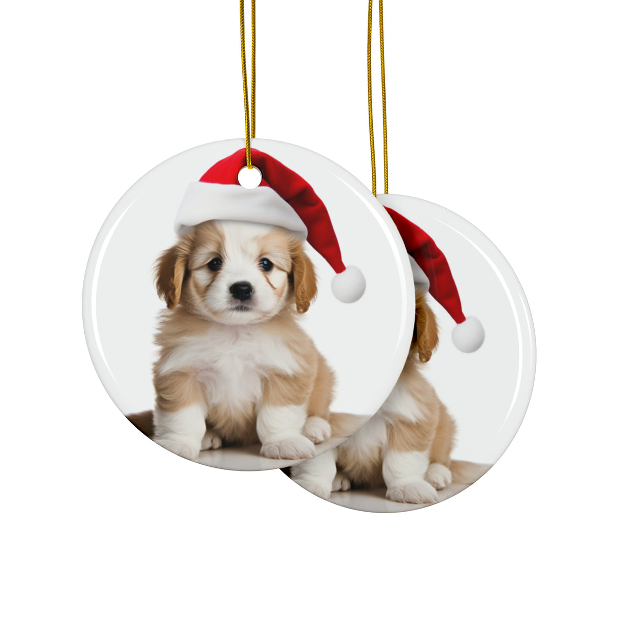Hanging Ceramic Christmas Tree Ornament with Gold String - Cirnechi dell’Etna Puppy Design, view 2