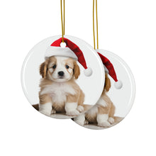 DistinctInk Hanging Ceramic Christmas Tree Ornament with Gold String - Great Gift/Present - 2 3/4 inch Diameter - Cirnechi dell’Etna Puppy Design