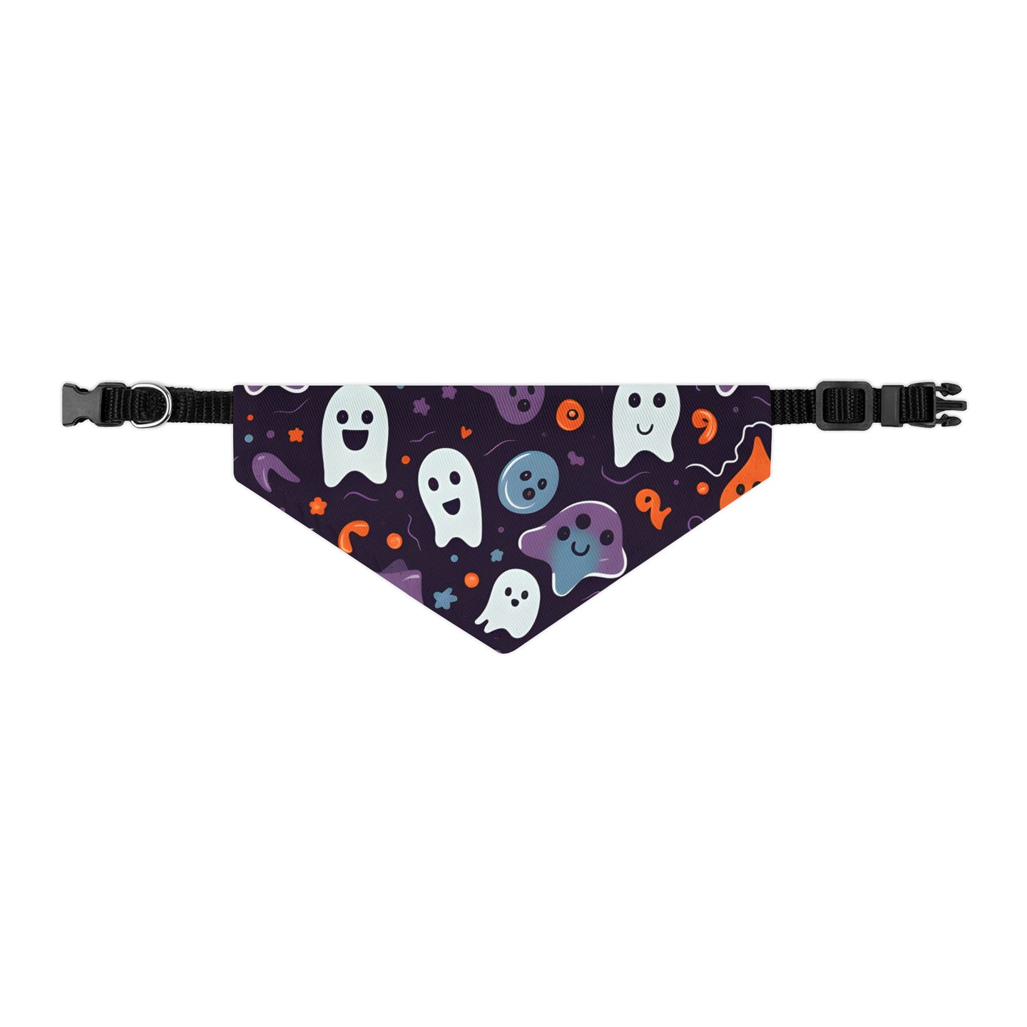 DistinctInk Adjustable Pet Banana Collar with Skeletal Ghostly Pumpkins Design for Halloween
