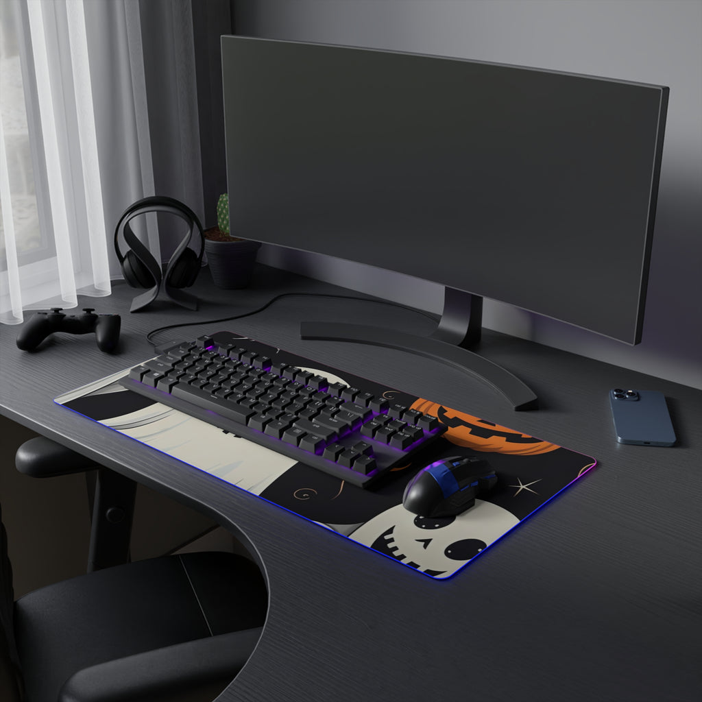 LED Gaming Mouse Pad with Spooky Skeleton Pumpkin Patch Design for Halloween, view 15