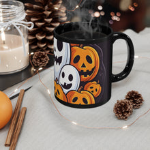 DistinctInk Black Coffee Mug - Skele-Pumpkin Ghost Pattern for Halloween