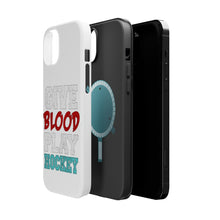 DistinctInk ToughCase for Apple iPhone, Compatible with MagSafe Charging - Give Blood Play Hockey