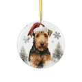 Hanging Ceramic Christmas Tree Ornament with Gold String - Welsh Terrier Design