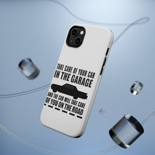 DistinctInk ToughCase for Apple iPhone, Compatible with MagSafe Charging - Take Care of the Car, Car Take Care of the Road
